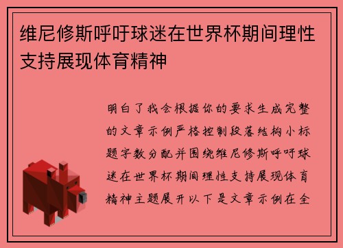 维尼修斯呼吁球迷在世界杯期间理性支持展现体育精神